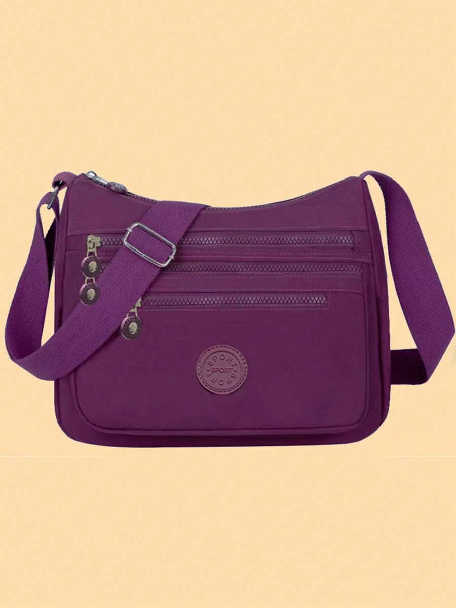 多层休闲帆布大容量斜挎包，轻便布包，背包，牛津布女包，妈妈包 - 紫色 - 查看 1