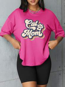 Custom Plus Size Women's Round Neck Short Sleeve Sports Top Summer - Hot Pink - View 4