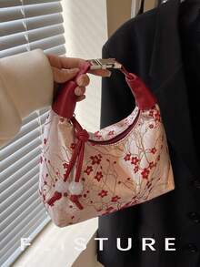 1个中国风刺绣尼龙饺子造型手提包，适合购物、约会、送给女士的礼物、上班族女性使用，也适合办公室、学校、工作、通勤等场合。 - 紅色 - 查看 4