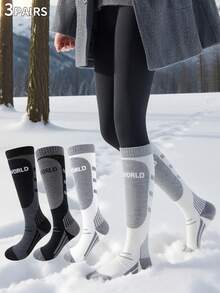 1双/3双装女士滑雪袜，专业运动袜，小腿压缩运动袜，加厚跑步袜，加大吸汗面积，足球袜，速干徒步袜，篮球袜，彩色棒球袜，亮色徒步袜，长筒骑行袜，踝部保护排球袜，适合四季户外穿着，情侣礼物，父亲节母亲节礼物，圣诞节万圣节礼物 - 彩色 - 查看 18