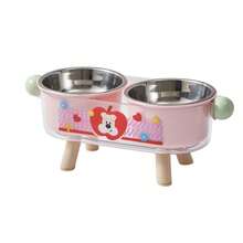 1pc Cute Cartoon Pet Feeding Double Bowl, Neck-Protecting Raised Stand, Anti-Slip Anti-Spill Pet Bowl - 500ml - View 8
