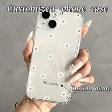 Customized Cute Daisy Style Personalized Photo, Signature Short Phrase Customized Transparent Soft Full Coverage Selfie Photo Phone Case, Customized Name Phone Case Cover, Compatible With Apple, Redmi, 13, 14, 15, 14C, A14, A15, 16A, A34, A35, A36, A53, A54, A55, A56, S25, S24, S23, S22, S21, S20 Ultra, 15, 17, 16 Pro Max - Clear - View 6