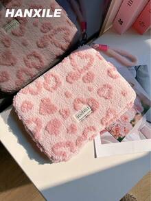 1pc Cute Macaron Heart Wool Laptop Sleeve, Fits 11/13/15 Inch Notebooks, Shock & Drop Proof, Laptop Protective Case For Women - Pink - View 8