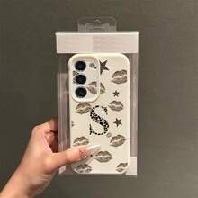 1pc TPU Material Leopard Print Lip & Star Pattern Fashionable Phone Case Compatible With Samsung A05s, A12, A13, A14, A14 4G, A15, A21s, A23, A25, A32, A32 5G, A34, A35, A50s, A51, A52, A53, A54, A55, A71, A72, A73, S10, S20 FE, S20 Ultra, S21 Ultra, S22, S22 Plus, S23, S24, Redmi 10C, 12C, Note 10, 11, 12, 13, Pro Plus, Note 8, 9 Pro, Full Protective Soft Shell Phone Cover - White - View 3