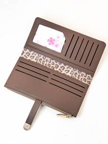 Classic Fashion Leopard Print Patchwork Long Wallet, 1pc Compact PU Brown Elegant Snap Card Holder Wallet - Chocolate Brown - View 4