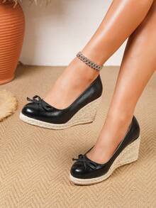 女士厚底坡跟一脚蹬鞋 - 时尚优雅，休闲舒适，中东系列，复古风，日常通勤，百搭休闲，简约风格，高跟，一脚蹬，仿珍珠皮革，低帮高跟，编织，厚底坡跟鞋。尺码 35-43，春秋季 - 黑色 - 查看 13