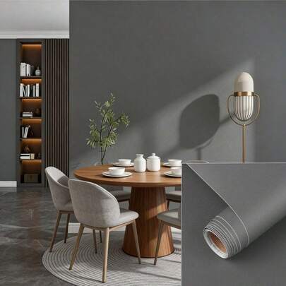 1 Roll Matte Gray Self-Adhesive Wallpaper, Suitable For Smooth Surfaces Like Walls, Countertops, Cabinets, Desks, Shelves, Elegant Minimalist Design For Living Room, Bedroom, Kitchen, Office, Dorm, Rental, Waterproof, Removable Vinyl Wallpaper, 15.7inX39.3ft/118.1ft/196.8ft