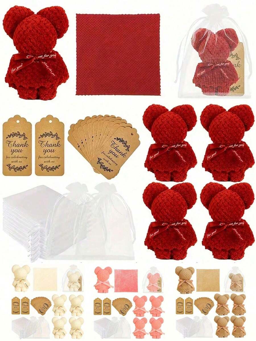 Bộ quà tặng 15 món gồm khăn tắm hình gấu dễ thương. Bao gồm 5 khăn tắm, 5 túi vải organza và 5 thiệp cảm ơn. Hoàn hảo cho đám cưới, sinh nhật, Ngày Valentine, Ngày của Mẹ, cũng như năm mới, các bữa tiệc và các dịp khác. Một món quà Ngày Valentine lý tưởng. - Nhiều màu - Xem 1