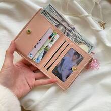 Pink Star Pendant Large Capacity Wallet Simple Solid Color Korean Style Wallet For Women And Students Wallet Mini Wallet Purse Wallet Small Wallet Cute Wallet Cute Stuff Wallet Key Holder Fairycore - Pink - View 4