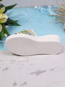 1 Pair Children's Casual Holiday Woven Platform Thick Sole Summer Wedge Slide Sandals - Beige - View 6