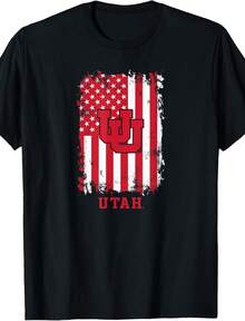 Utah Utes Patriotic Retro American Flag Black T-Shirt - 黑色 - 查看 1