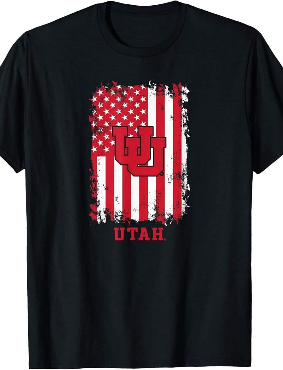 Utah Utes Patriotic Retro American Flag Black T-Shirt - 黑色 - 查看 1