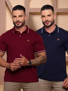 Kit Of 2 High Quality Polo Shirts 100% Cotton Men's Basic T-Shirt Autumn Spring Spring/Autumn Summer Winter All Spring/Summer Autumn/Winter Spring/Summer/Autumn Regular Fit Christmas Thanksgiving Valentine's Day Pride Month Teacher's Day Father's Day Polo Shirt - Marsala và Hải quân - Xem 1