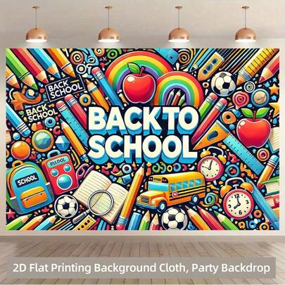 2D Flat 1pc Printed Background Banner, Back-To-School Backdrop, Multi-Functional Photography Prop, Polyester Fabric, Suitable For Living Room/Office/Home Decoration/Outdoor Decoration/Party Decoration, Holiday Gifts, Party Decorations, Studio Props, Decorative Cloth, Multi-Purpose Backdrop Lightweight Fabric, Event Decor, Wall Hanging, Photographer, Party Organizer