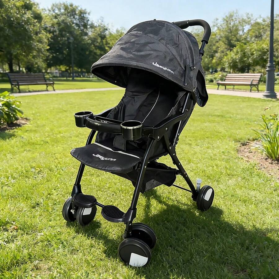 Baby Stroller For 0-24 Months With Sunshade, Lightweight And Portable, One-Button Quick Fold, Reclining Seat For Sitting Or Lying Down, Ideal For Boys And Girls, Daily Use And Outings - 黑色 - 查看 1