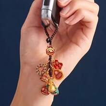 Authentic Golden Feng Shui Wealth-Attracting Pendant, Including A Pi Yao And A God Of Wealth Charm, Suitable For Car Keys, Ornaments, And Mobile Phone Chains - Ancient Three Beasts Devouring Jade Design, Perfect Birthday Gift, Retro Chinese Sand Gold Pi Yao Car Key Pendant Woven Rope Pendant Enamel Swallow Gold Beast Pendant - Multicolor - View 5