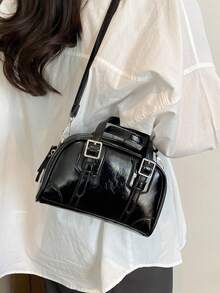 1pc Fashionable Mini Solid Color PU Handbag, Elegant Minimalist Casual Crossbody Shoulder Bag For Women - Black - View 6