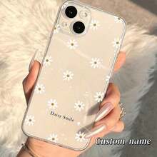 Customized Cute Daisy Style Personalized Photo, Signature Short Phrase Customized Transparent Soft Full Coverage Selfie Photo Phone Case, Customized Name Phone Case Cover, Compatible With Apple, Redmi, 13, 14, 15, 14C, A14, A15, 16A, A34, A35, A36, A53, A54, A55, A56, S25, S24, S23, S22, S21, S20 Ultra, 15, 17, 16 Pro Max - Clear - View 5