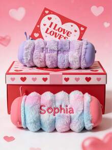 Personalized Name Custom Plush Caterpillar Pencil Case, Large Capacity Soft Fuzzy Stationery Bag, Cute Back To School Gift For Girls Kids Students. - Multicolor - View 3