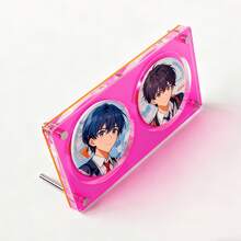 Acrylic Display Stand With Anime Character Badges On Pink Background, Suitable For 75mm Badges, Multiple Styles Available, High Transparency Anti-Dust Thickened, Can Be Used To Display 1, 2, 4, 6, 9 Badges Or Pins - Hot Pink - View 5