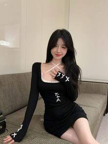 Women Short Dresses - Black - View 3