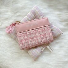 Pink Star Pendant Large Capacity Wallet Simple Solid Color Korean Style Wallet For Women And Students Wallet Mini Wallet Purse Wallet Small Wallet Cute Wallet Cute Stuff Wallet Key Holder Fairycore - Pink - View 7