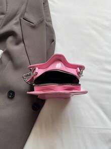 这款时尚经典的可爱纯色PU防水材质女士单肩包，饰有笑脸图案、星星形状、金属链条肩带和拉链封口，非常适合购物、聚会和其他场合。 - 粉色 - 查看 5