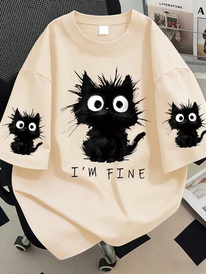 大码女式可爱猫咪印花圆领T恤，适合夏季度假、情人节、狂欢节、母亲节等场合，也可作为礼物。适合日常穿着、外出、节日、海滩、派对、生日、聚会、学校、音乐节、度假、通勤、健身、婚礼等场合，是夏季上衣、春季上衣和女士夏季服装的理想之选。