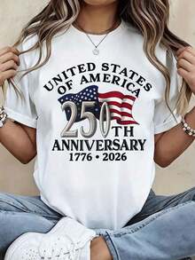 250th Anniversary USA Patriotic Graphic T-Shirt For Men - 1776-2026 Independence Day Design With American Flag & 250 Years Text, Comfort-Fit Round Neck Short Sleeve Casual Tee, Unisex Style,Machine Washable A - trắng - Xem 1