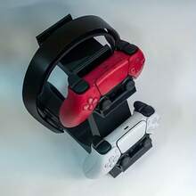 3-In-1 PlayStation 5 Controller Stand With Headphone Holder, Non-Charging Dock, Holds 2 Controllers, Space-Saving, White/Black Game Accessory - White - View 7