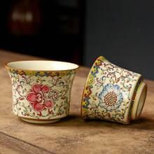 汝窑莲花缠绕茶杯，单杯，客用陶瓷主杯，茶杯，水杯 - 彩色 - 查看 3