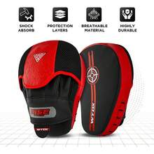 Guantes de Boxeo, Manoplas Curvas para Entrenamiento de precisión, Cuero sintético de Primera Calidad para Golpes Rectos y Ganchos, Correa Ajustable y ventilada, Ideales para Muay Thai. - Rojo y negro - Ver 7