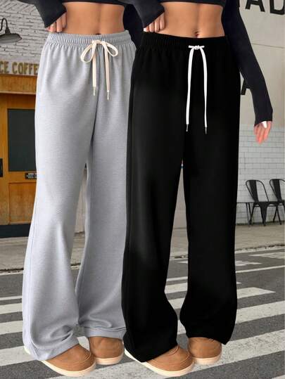 Women's High Waist Drawstring Straight Leg Maxi Pants, Suitable For Daily Wear, Work, Travel And Casual Occasions