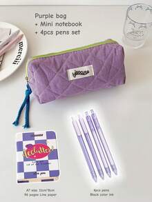 撞色格纹铅笔盒笔袋基础款软质收纳袋，适用于文具、学生用品、女士化妆品及杂物，返校必备，学习用品，铅笔盒，背包