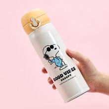 Miniso Cute Snoopy Insulated Cup With Pop-Up Lid - 450ml Thermal Tumbler For Hot & Cold Drinks, Beach Diary Series - Yellow - View 10