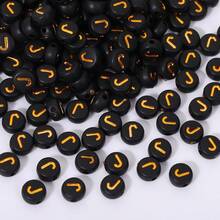 200/500/1000 piezas Cuentas con patrón de letras doradas sobre base negra de 4x7mm para hacer collares y joyería DIY - Fondo negro con letras doradas - Ver 30