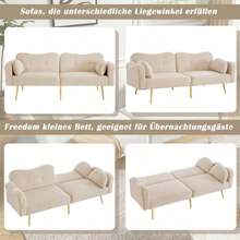 [Sleeping Function] Sofa Bed - 2-Seater - Modern 2-Seater Sofa With Adjustable Backrest + Gold Metal Legs, Integrated Bed Function. Multifunctional 2-In-1 Furniture - Beige - View 4