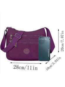 多层休闲帆布大容量斜挎包，轻便布包，背包，牛津布女包，妈妈包 - 紫色 - 查看 2