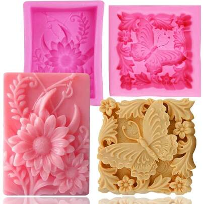 2 Pack Silicone Soap Molds - 3D Floral Design For Handmade Soaps, Candles, And Baking