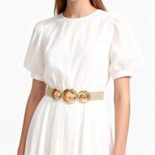 1pc Women's New Elastic Waist Buckle Geometric Waist Decor Belt, Versatile Solid Color Elegant Waist Belt For Women, All Seasons - Khaki - View 1