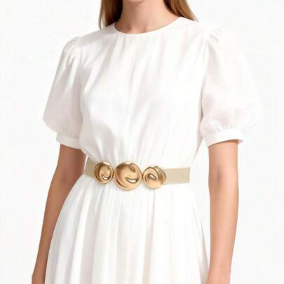 1pc Women's New Elastic Waist Buckle Geometric Waist Decor Belt, Versatile Solid Color Elegant Waist Belt For Women, All Seasons