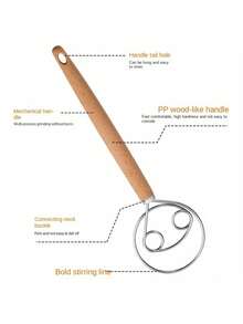 Stainless Steel Danish Dough Mixer With Wooden Handle, Multifunctional Manual Mixer Suitable For Bread, Pastry And Cake Baking, Kitchen Tool - Multicolor - View 4