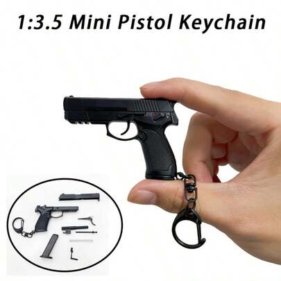 1 pieza Modelo de pistola de moda en miniatura a escala 1:3.5 desmontable, accesorio de mochila de estilo deportivo al aire libre, llavero de coche, decoración de mochila, colgante creativo y novedoso, regalo de vacaciones/cumpleaños, nuevo para 2026, agregando estilo a su llavero