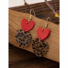 1 Pair Women's Leopard Print & Red Acrylic Heart Shaped Dangle Earrings, Exaggerated Nightclub Party Style Earrings Suitable For Daily Wear - Nhiều màu - Xem 3