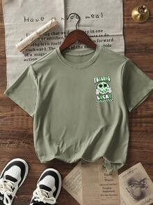 【圣帕特里克节】青少年男童学生休闲印花圆领短袖T恤，夏季上衣 - 橄欖綠 - 查看 5