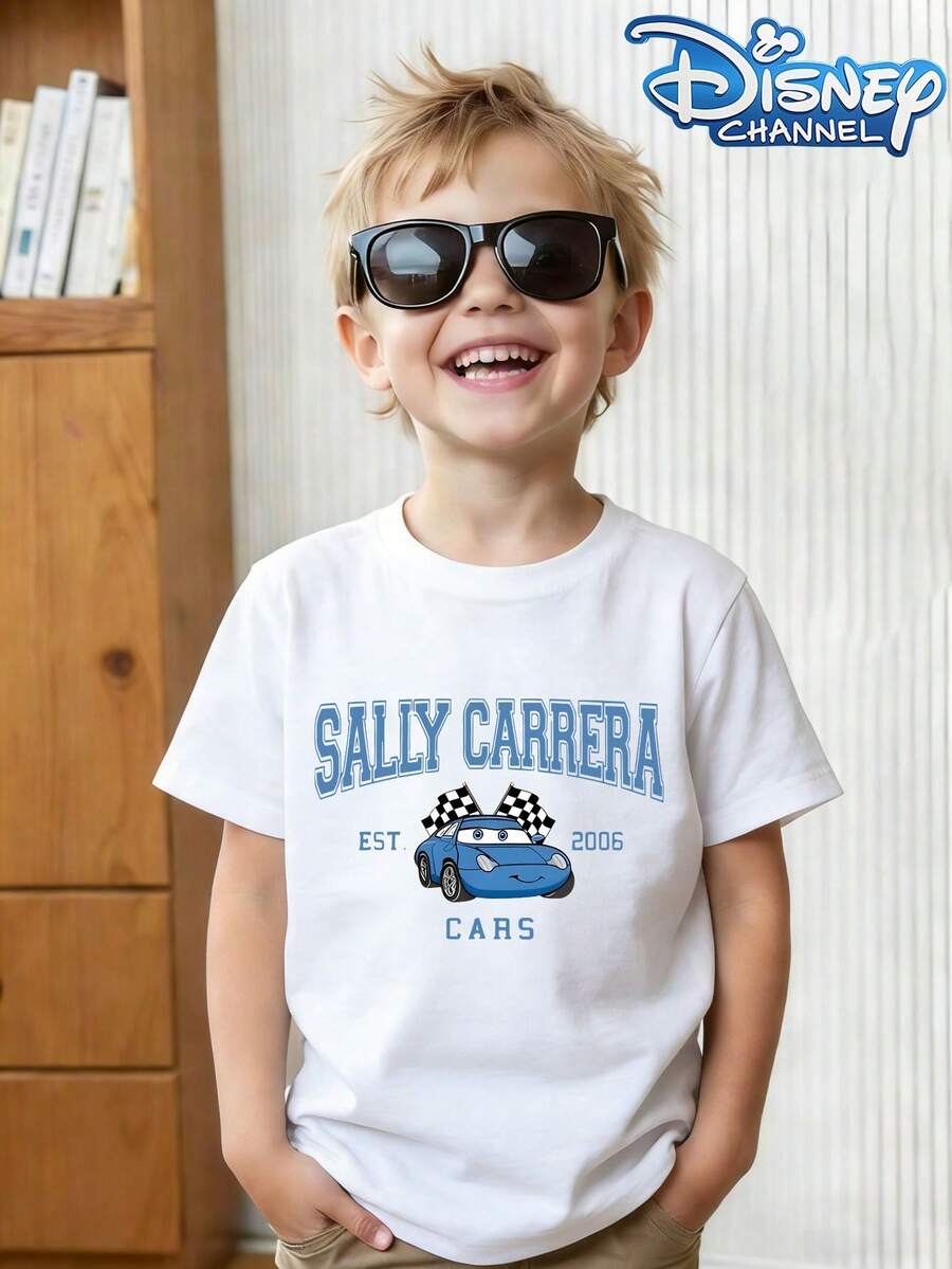 This Disney Cars Sally-Themed Summer T-Shirt Is Perfect For Boys And Girls To Wear To Holiday Parties, Family Gatherings, Outdoor Activities, And Trips, And Makes A Great Gift For Children Visiting Disneyland. - 白色 - 查看 1