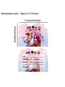 asmodee 4款10张可爱卡通动漫主题派对邀请卡，动漫人物贺卡，K-POP主题派对邀请函 - 彩色 - 查看 5