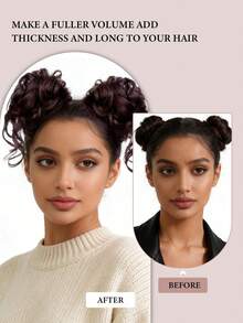 2pcs Synthetic Fiber Fluffy Bun Scrunchies, Braided Elastic Hair Accessories, Synthetic Curly Ponytail For Women - Dark Brown - View 3