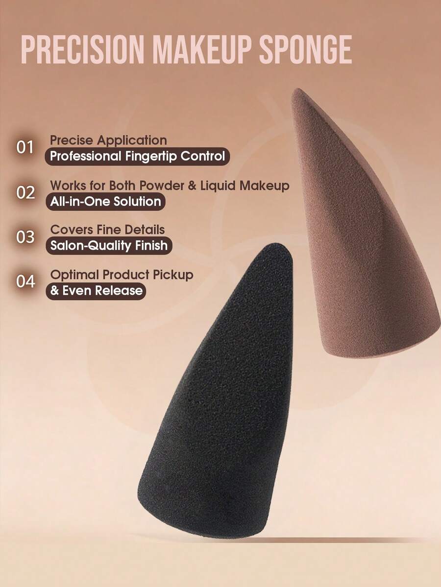 Set de 2 esponjas para maquillaje con forma cónica y angulada, sin látex, de doble cara, regalo económico de Navidad y relleno de calcetín, negro y marrón, regalos, viaje, cosas baratas, artículo de viaje esencial