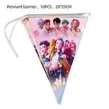 高品质韩流偶像主题挂旗，可定制风格，适用于舞台背景、派对装饰和粉丝见面会用品，轻便可重复使用的韩流主题装饰旗 - 彩色 - 查看 7
